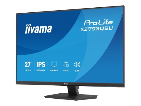 Iiyama ProLite X2793QSU-B1 - Monitor LED - 27" - 2560 x 1440 QHD @ 75 Hz - IPS - 350 cd/m² - 1000:1 - 1 ms - HDMI, DisplayPort -