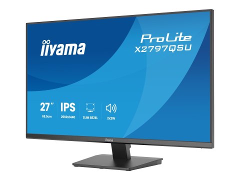 Iiyama ProLite X2797QSU-B1 - Monitor LED - 27" - 2560 x 1440 QHD @ 75 Hz - IPS - 350 cd/m² - 1000:1 - 1 ms - 2xHDMI, DisplayPort