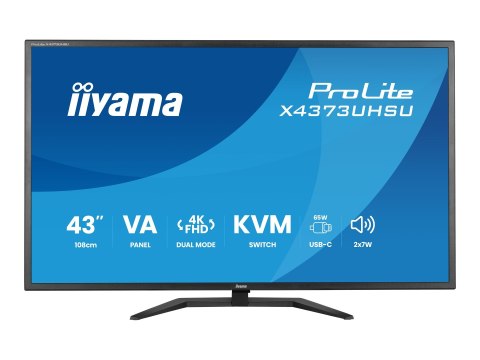 Iiyama ProLite X4373UHSU-B2 - Monitor LED - 43" (42.5" widoczny) - 3840 x 2160 4K @ 60 Hz - VA - 450 cd/m² - 4000:1 - HDR10 - 3 