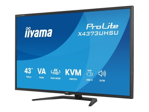 Iiyama ProLite X4373UHSU-B2 - Monitor LED - 43" (42.5" widoczny) - 3840 x 2160 4K @ 60 Hz - VA - 450 cd/m² - 4000:1 - HDR10 - 3 