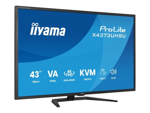 Iiyama ProLite X4373UHSU-B2 - Monitor LED - 43" (42.5" widoczny) - 3840 x 2160 4K @ 60 Hz - VA - 450 cd/m² - 4000:1 - HDR10 - 3 