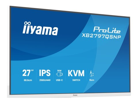 Iiyama ProLite XB2797QSNP-W1 - Monitor LCD - 27" - 2560 x 1440 QHD @ 75 Hz - IPS - 350 cd/m² - 1000:1 - 1 ms - HDMI, DisplayPort