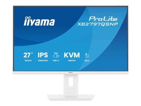 Iiyama ProLite XB2797QSNP-W1 - Monitor LCD - 27" - 2560 x 1440 QHD @ 75 Hz - IPS - 350 cd/m² - 1000:1 - 1 ms - HDMI, DisplayPort