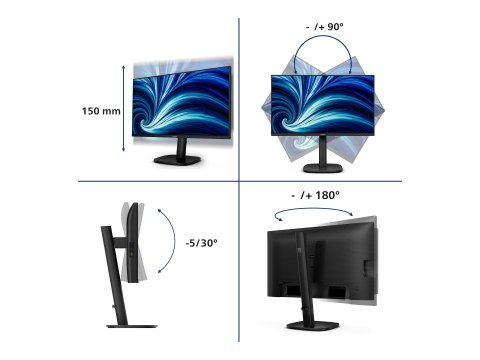 Philips 24B2U3601 - Monitor LED - 24" (23.8" widoczny) - 2560 x 1440 QHD @ 120 Hz - IPS - 1500:1 - HDMI, DisplayPort, USB-C - gł