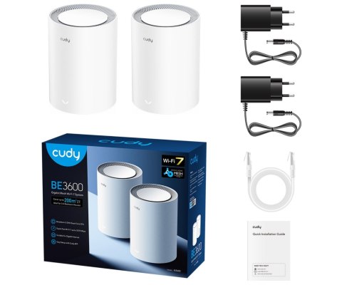 DOMOWY SYSTEM WI-FI MESH M3600(2-PACK) Wi-Fi 7 2.4 GHz, 5 GHz, 688 Mb/s + 2880 Mb/s CUDY