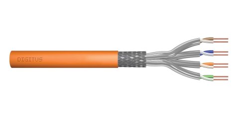 Kabel teleinformatyczny instalacyjny DIGITUS kat.7, S/FTP, Dca, drut, AWG 23/1, LSOH, 500m, pomarańczowy, szpula