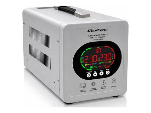 Qoltec - UPS - pure sine wave, with AVR, LCD, LiFePO4 AGM GEL - AC 230 V / DC 12 V - 720 wat - 1000 VA - bez baterii - złącza wy