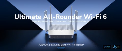 ROUTER WR3000P Wi-Fi 6 2.4 GHz, 5 GHz 574 Mb/s + 2402 Mb/s CUDY