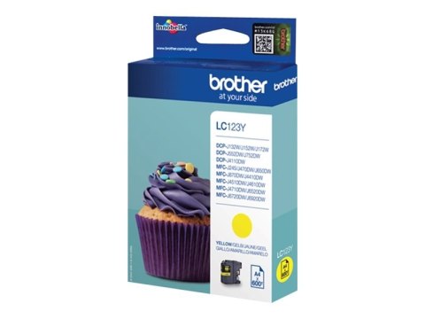 Brother LC123Y - Wysoka Wydajność - żółty - oryginał - pojemnik na tusz - dla Brother DCP-J100, DCP-J105, DCP-J132W, DCP-J4110DW