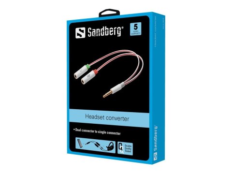 Sandberg Headset Converter - Przejściówka słuchawek - mini jack 4-biegunowy męski do mini-phone stereo 3.5 mm żeński - dla Apple