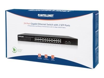 Intellinet 24-Port Gigabit Ethernet Switch with 2 SFP Ports, 24 x 10/100/1000 Mbps RJ45 Ports + 2 x SFP, IEEE 802.3az (Energy Ef