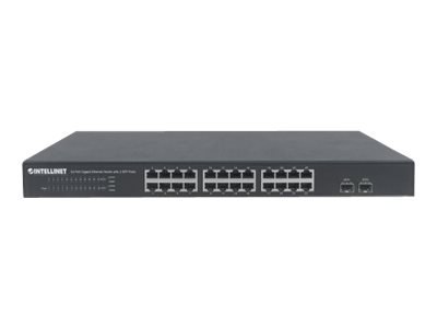 Intellinet 24-Port Gigabit Ethernet Switch with 2 SFP Ports, 24 x 10/100/1000 Mbps RJ45 Ports + 2 x SFP, IEEE 802.3az (Energy Ef