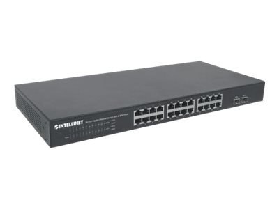 Intellinet 24-Port Gigabit Ethernet Switch with 2 SFP Ports, 24 x 10/100/1000 Mbps RJ45 Ports + 2 x SFP, IEEE 802.3az (Energy Ef
