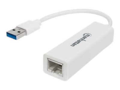 Manhattan USB-A Gigabit Network Adapter, White, 10/100/1000 Mbps Network, USB 3.0, Ethernet, RJ45, Three Year Warranty, Blister 