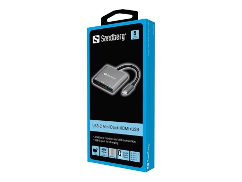 Sandberg USB-C Mini Dock HDMI+USB - Stacja dokująca - USB - HDMI