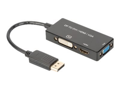 ASSMANN - Adapter wideo - DisplayPort 20-pin męski do 15 pin D-Sub (DB-15), HDMI, DVI-D żeński - 20 cm - potrójnie ekranowany - 