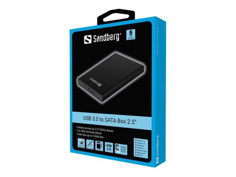 Sandberg USB 3.0 to SATA Box 2.5" - Obudowa pamięci - 2.5" - 1 kanał - SATA - USB 3.0