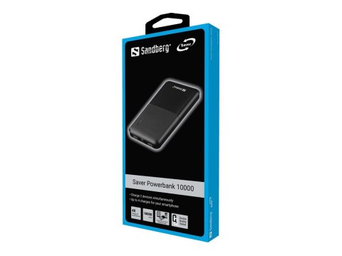 Sandberg SAVER - Powerbank - 10000 mAh - 2.4 A - 2 złącza wychodzące (USB)