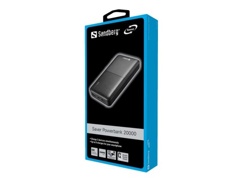Sandberg SAVER - Powerbank - 20000 mAh - 2.4 A - 2 złącza wychodzące (USB)