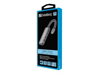 Sandberg USB-C Dock HDMI+3xUSB+PD 100W - Stacja dokująca - USB-C - HDMI