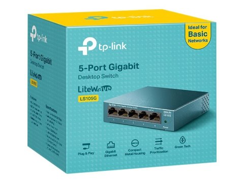 TP-Link LiteWave LS105G - Przełącznik - niezarządzalny - 5 x 10/100/1000 - stacjonarny - AC 220 V