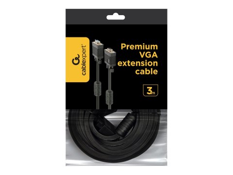 Cablexpert Premium - Przedłużacz kabla VGA - HD-15 (VGA) (F) do HD-15 (VGA) (M) - 3 m - odlewany, wkręt skrzydełkowy - czarny