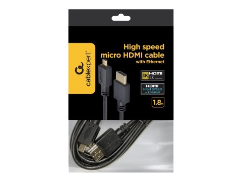 Gembird - Kabel HDMI - 19 pin micro HDMI Type D męski do HDMI męski - 1.8 m - czarny