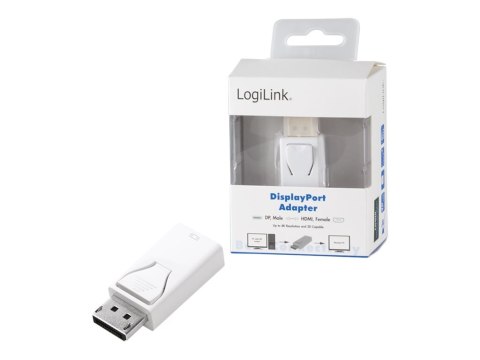 LogiLink - Adapter wideo - DisplayPort 20-pin męski do HDMI żeński - biały - obsługa 4K