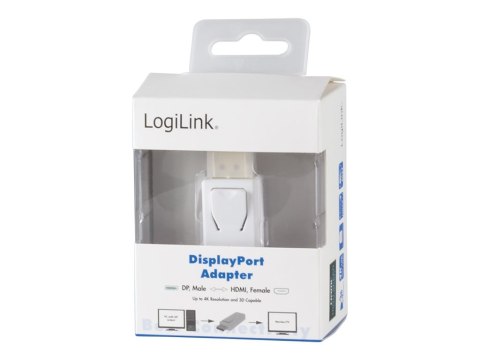 LogiLink - Adapter wideo - DisplayPort 20-pin męski do HDMI żeński - biały - obsługa 4K