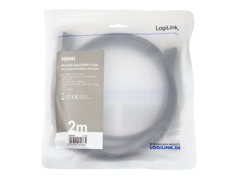 LogiLink - Kabel HDMI z Ethernet - HDMI męski do HDMI męski - 2 m - czarny - obsługa 4K, obsługa 8K, obsługa 10K