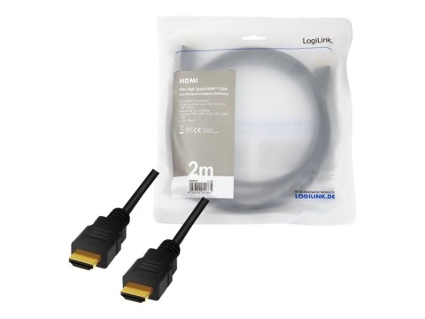LogiLink - Kabel HDMI z Ethernet - HDMI męski do HDMI męski - 2 m - czarny - obsługa 4K, obsługa 8K, obsługa 10K