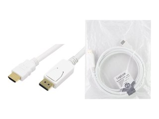LogiLink - Kabel przejściowy - DisplayPort 20-pin męski do HDMI męski - 2 m - biały