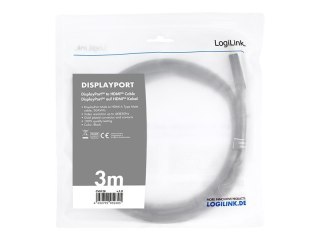 LogiLink - Kabel przejściowy - DisplayPort 20-pin męski do HDMI męski - 3 m - czarny - obsługa 4K