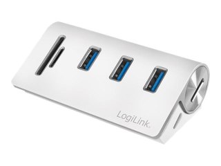 LogiLink USB 3.0 3-Port Hub with Card Reader - Koncentrator - 3 x SuperSpeed USB 3.0 - stacjonarny