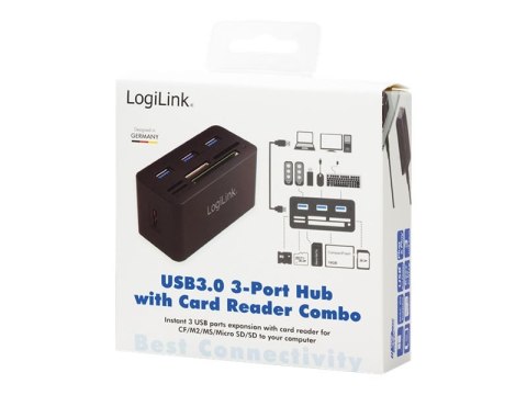 LogiLink USB 3.0 Hub with All-in-One Card Reader - Koncentrator - 3 x SuperSpeed USB 3.0 - stacjonarny