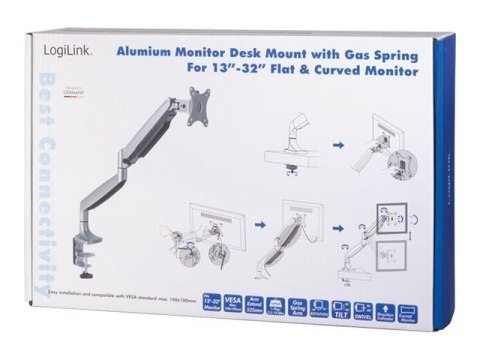 LogiLink - Zestaw do montażu - ramię regulowane - dla monitor - aluminium, stal walcowana na zimno - rozmiar ekranu: 13"-32" - m