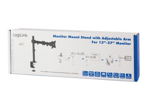 LogiLink - Zestaw do montażu - ramię regulowane - dla wyświetlacz LCD - lita stal prasowana na zimno - rozmiar ekranu: 13"-27" -
