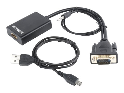 Cablexpert A-VGA-HDMI-01 - Zestaw przejściówek wideo / audio - czarny - obsługa 1080p, aktywny układ scalony