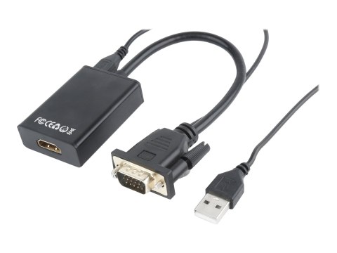 Cablexpert A-VGA-HDMI-01 - Zestaw przejściówek wideo / audio - czarny - obsługa 1080p, aktywny układ scalony