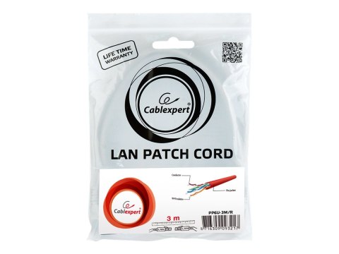 Cablexpert - Kabel krosowy - RJ-45 (M) do RJ-45 (M) - 3 m - UTP - CAT 6 - odlewany, nieruchomy - czerwony