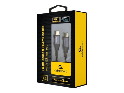 Cablexpert Premium series - Duża szybkość - kabel HDMI z Ethernet - HDMI męski do HDMI męski - 7.5 m - obsługa 4K, obsługuje kin