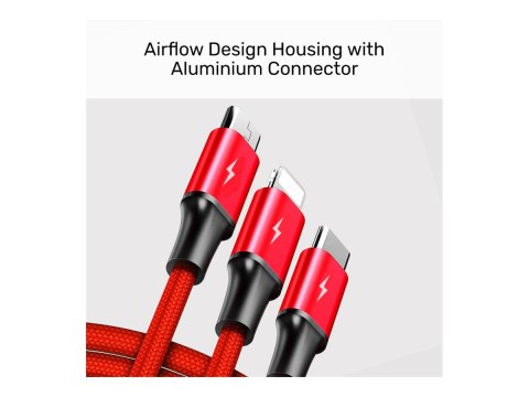Unitek C4049RD - Kabel danych/zasilający - USB męski do Micro-USB Typ B, Lightning, USB-C męski - 1.2 m - czarny, czerwony