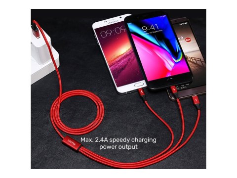 Unitek C4049RD - Kabel danych/zasilający - USB męski do Micro-USB Typ B, Lightning, USB-C męski - 1.2 m - czarny, czerwony