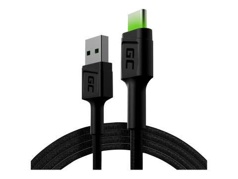 Green Cell GC Ray - Kabel USB - USB-C (M) zielone podświetlenie LED do USB (M) - 1.2 m - czarny