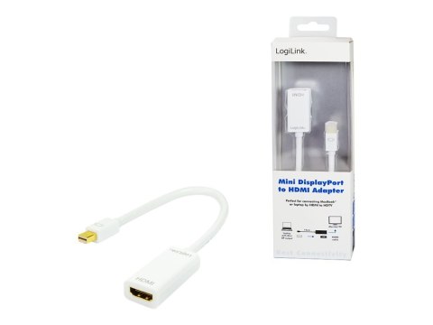 LogiLink - Adapter wideo - Mini DisplayPort męski do HDMI żeński - 10 cm - biały