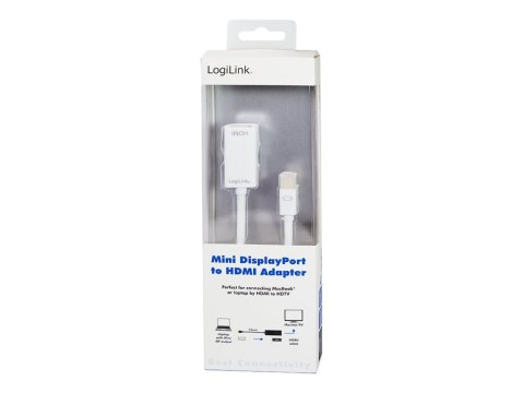 LogiLink - Adapter wideo - Mini DisplayPort męski do HDMI żeński - 10 cm - biały