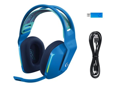 Logitech G G733 LIGHTSPEED Wireless RGB Gaming Headset - Słuchawka - pełna wielkość - 2,4 GHz - bezprzewodowa - niebieski