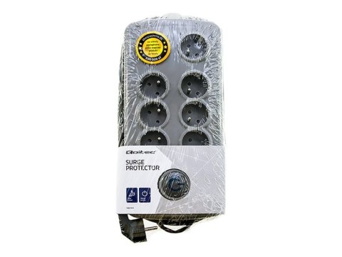 Qoltec Quick Switch - Zabezpieczenie przed przepięciem - AC 230 V - 3500 wat - złącza wyjściowe: 8 - 2.5 m przewód - szary