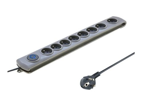 Qoltec Quick Switch - Zabezpieczenie przed przepięciem - AC 230 V - 3680 wat - złącza wyjściowe: 8 - 3 m przewód - szary