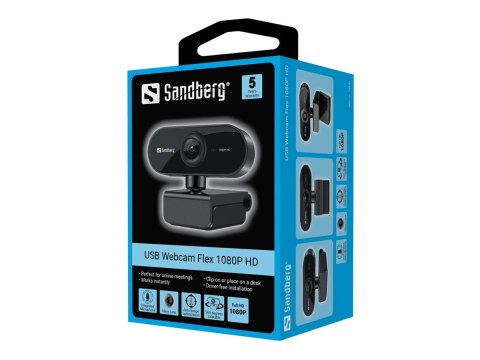 Sandberg USB Webcam Flex - Kamerka internetowa - kolor - 2 MP - 1920 x 1080 - 1080p - focus stały - audio - USB 2.0